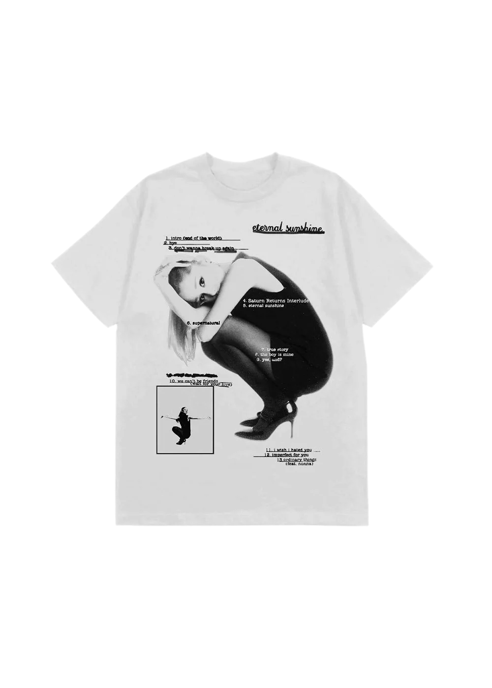 Ariana Grande - eternal sunshine tracklist white t-shirt